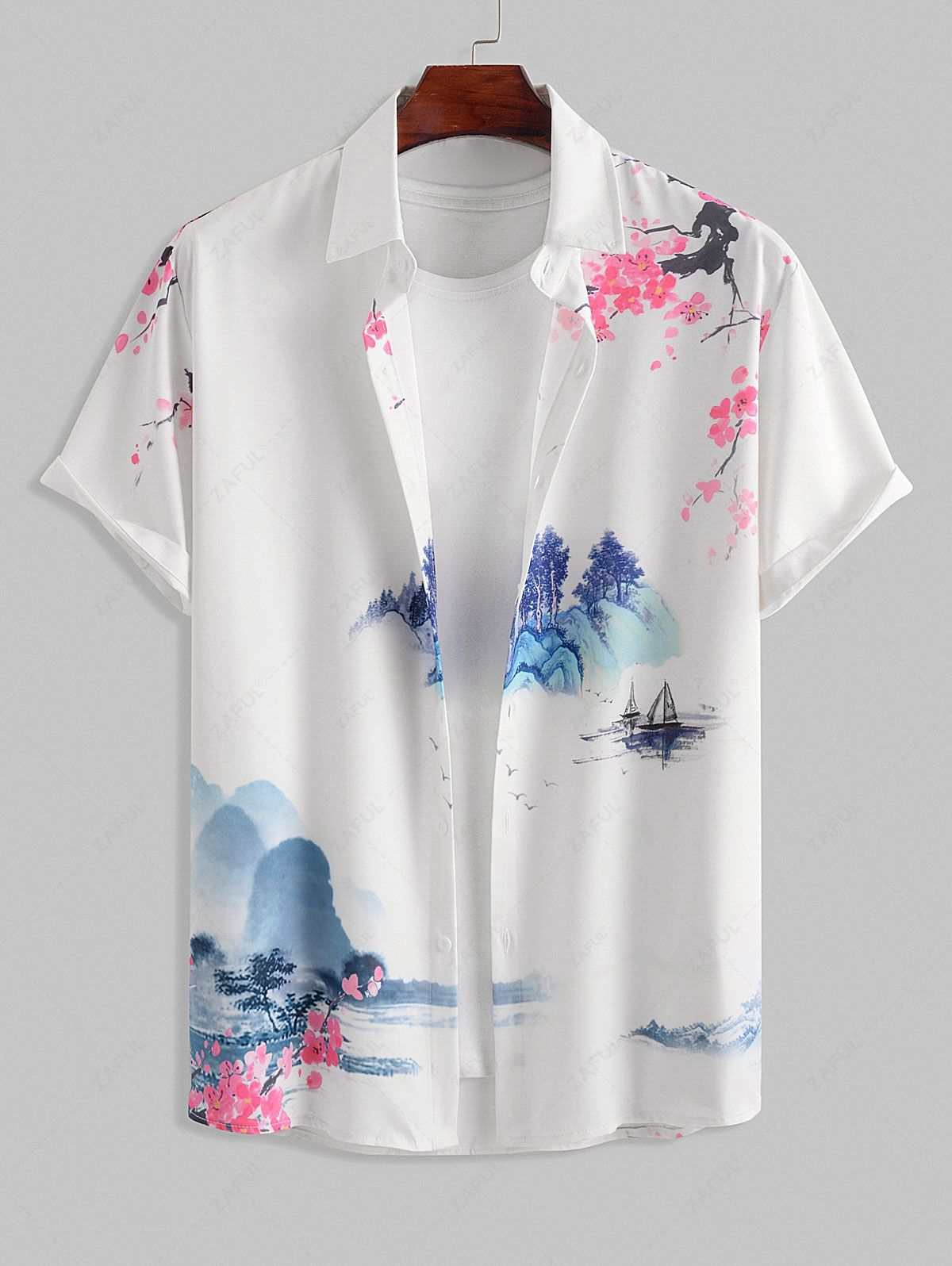 Landscape Painting Oriental Short Sleeves Shirt