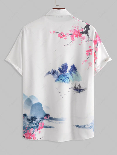 Landscape Painting Oriental Short Sleeves Shirt Kosyway