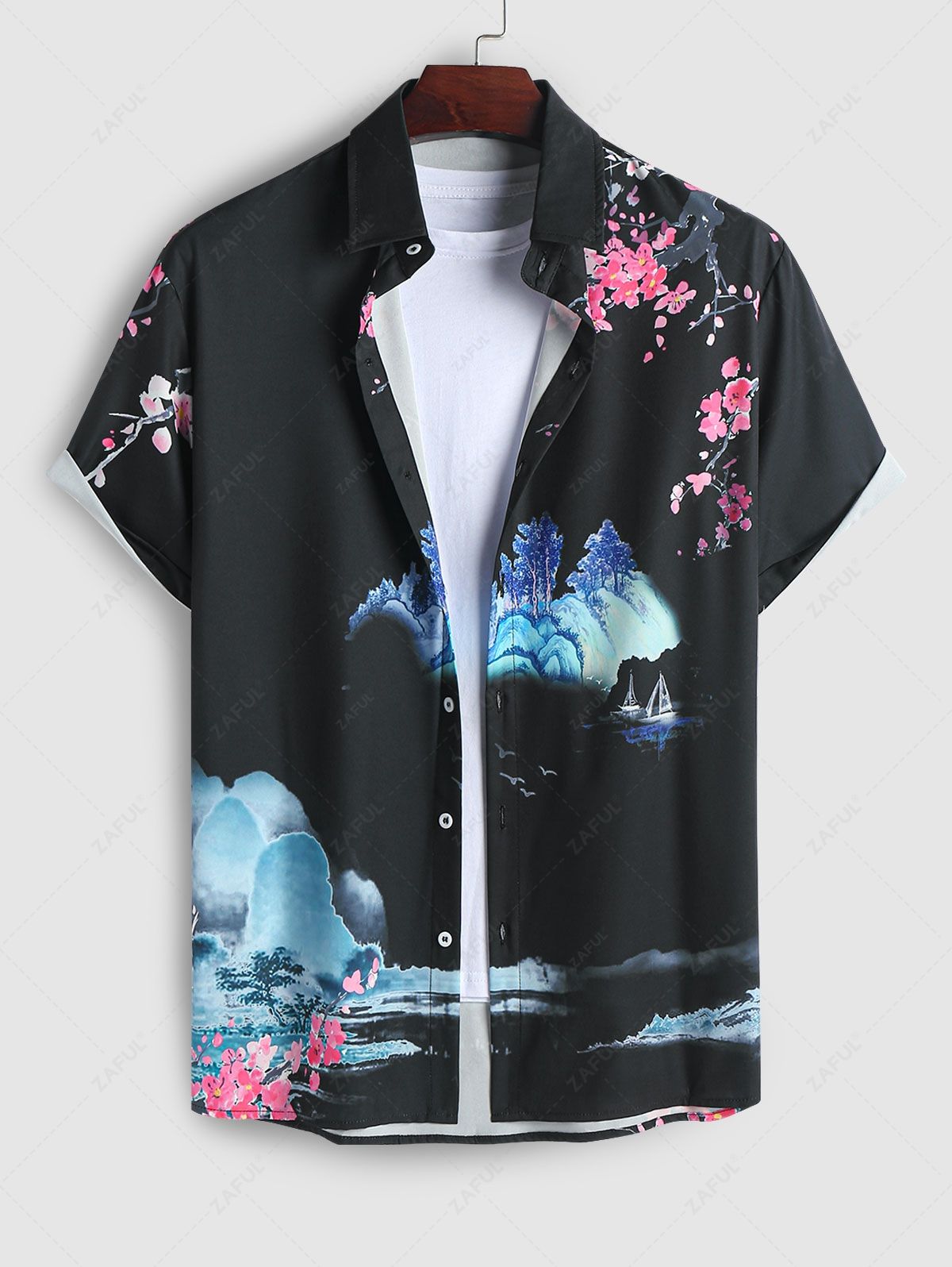 Landscape Painting Oriental Short Sleeves Shirt Kosyway