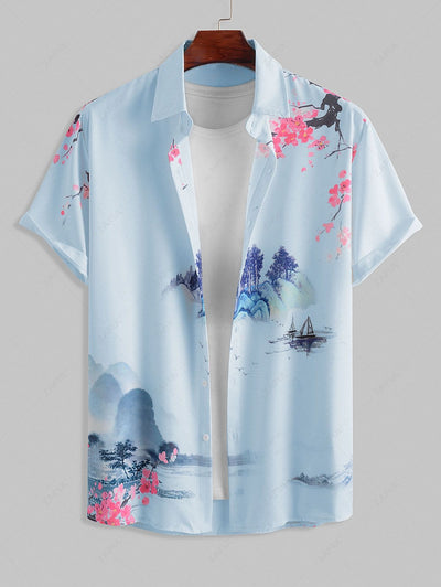 Landscape Painting Oriental Short Sleeves Shirt