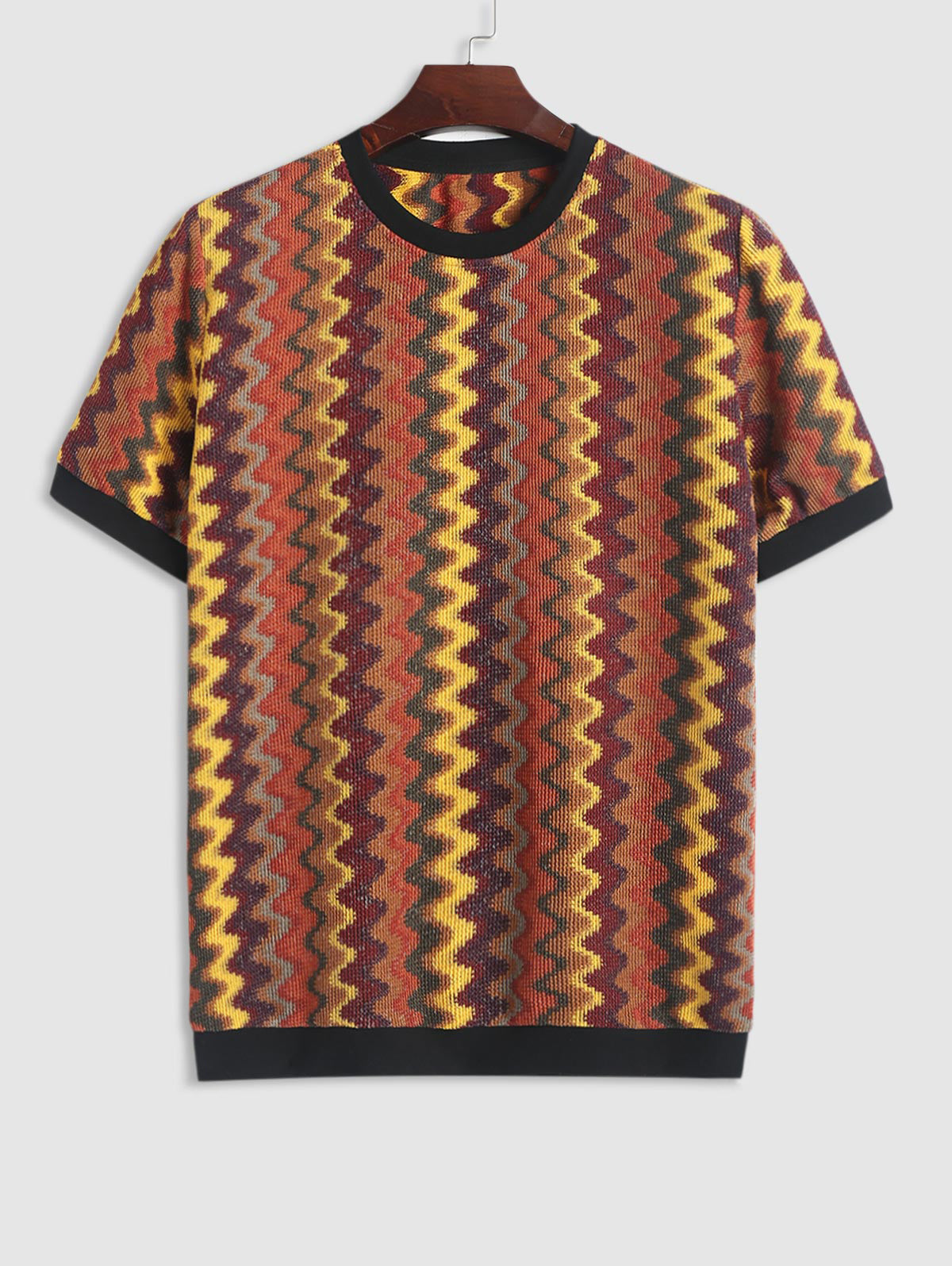 Mens Colorful Zig Zag Knit Ringer T-shirt Kosyway