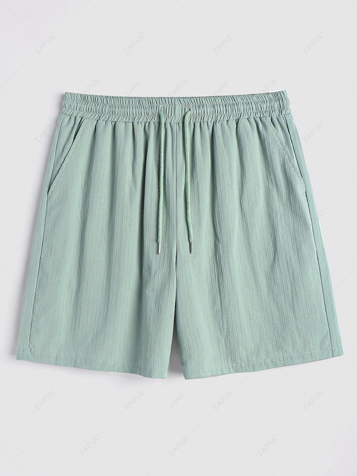 Cotton and Linen Textured Drawstring Bermuda Shorts