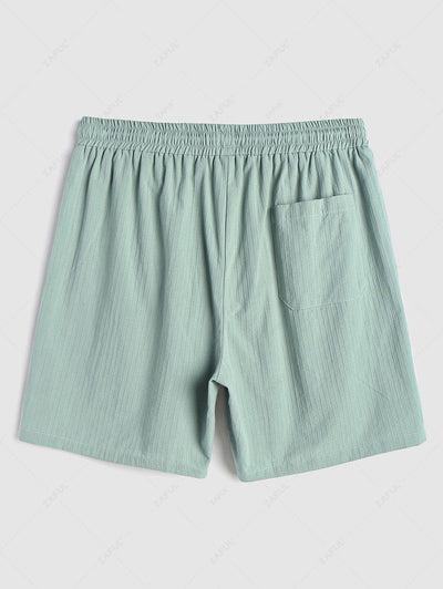 Cotton and Linen Textured Drawstring Bermuda Shorts Kosyway