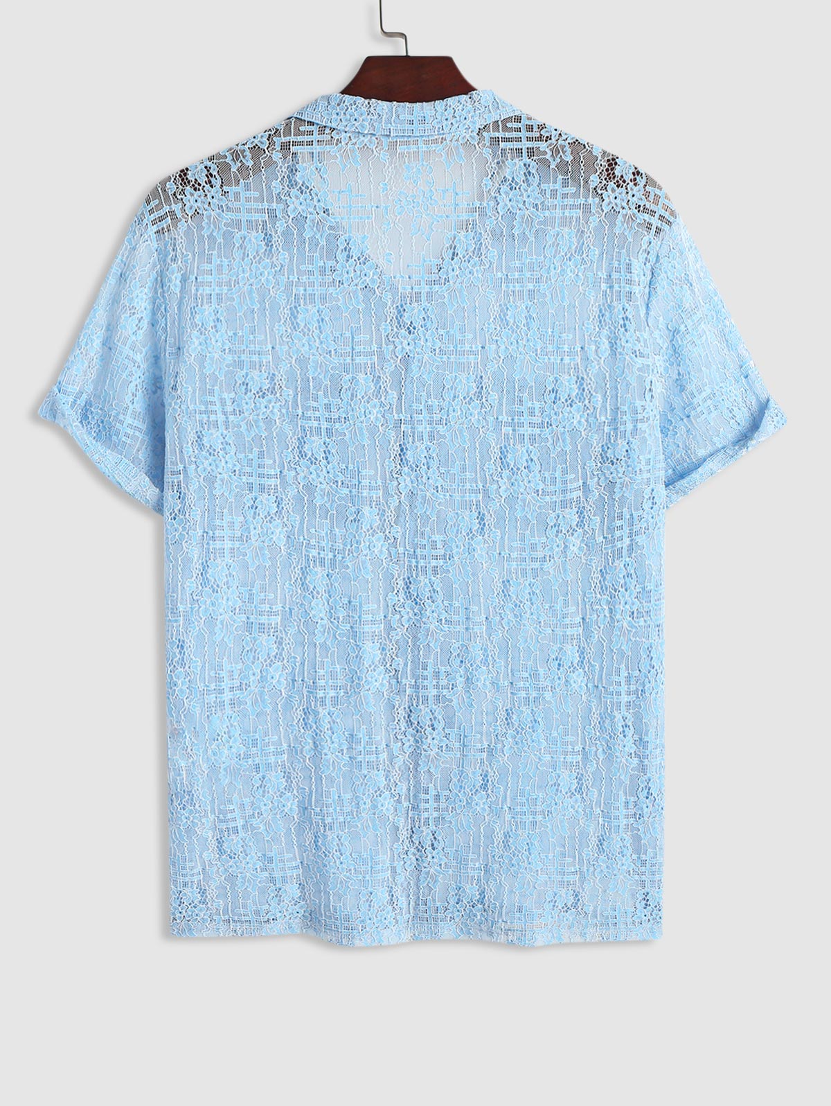 Mens Flowers Jacquard See-through Lace Shirt