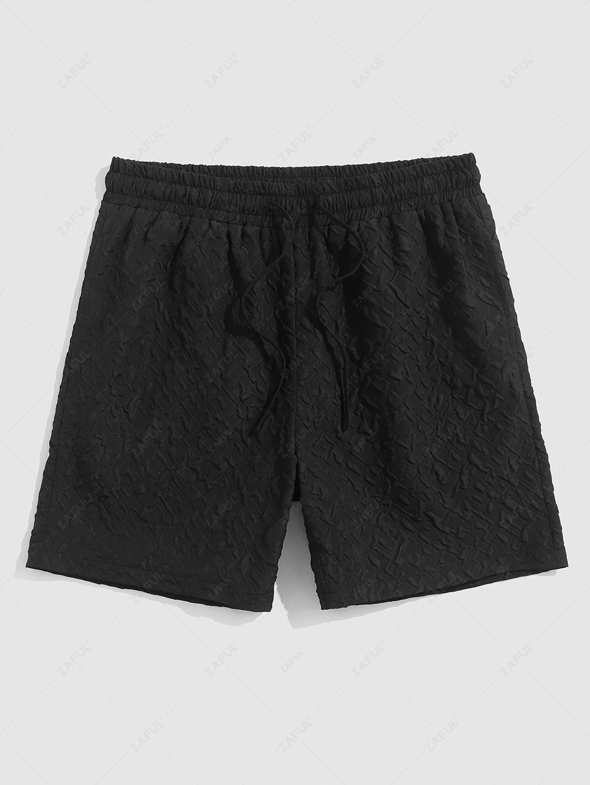 Men's Solid Color Bubbled Jacquard Textured Casual Drawstring Shorts