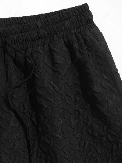 Men's Solid Color Bubbled Jacquard Textured Casual Drawstring Shorts