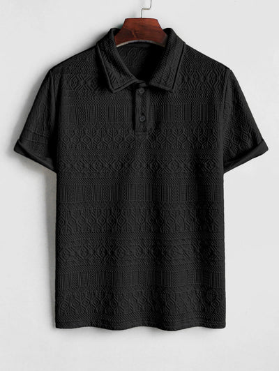 Mens Geometric Jacquard Quarter Button Polo Shirt