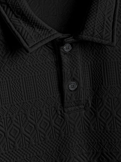 Mens Geometric Jacquard Quarter Button Polo Shirt