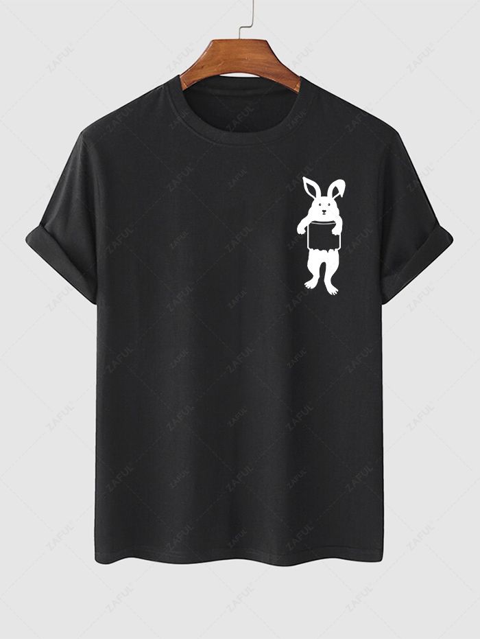 Men's Animal Rabbit Mock Pocket Print Short Sleeve T Shirt