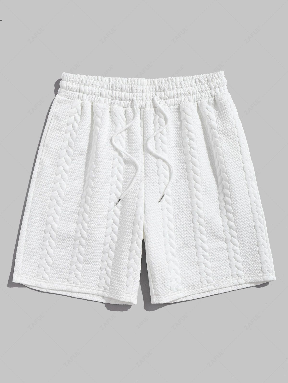 Bubble Twist Striped Jacquard Textured Drawstring Sports Casual Shorts