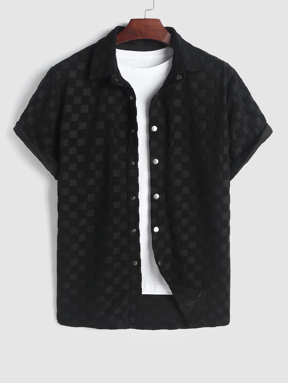 Mens Terry Cloth Checker Jacquard Shirt