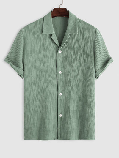 Mens Cotton and Linen Textured Wrinkle Shirt