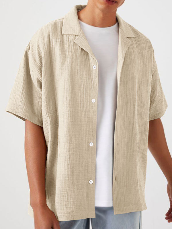 Mens Cotton and Linen Textured Wrinkle Shirt