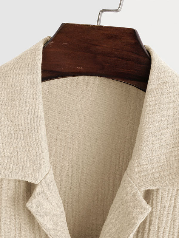 Mens Cotton and Linen Textured Wrinkle Shirt