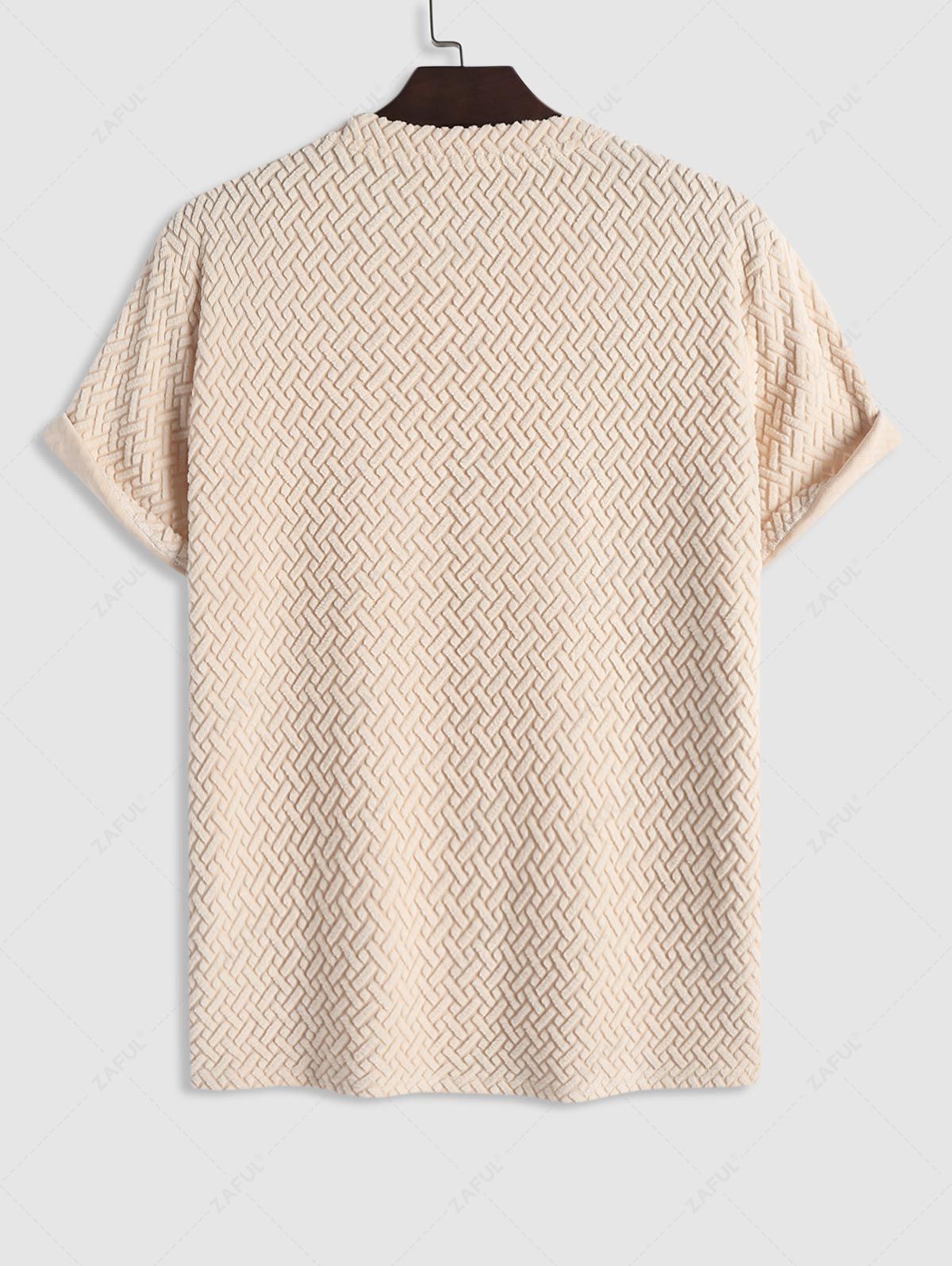 Men's Terry Cloth Geometric Jacquard Textured Short Sleeves T-shirt Kosyway