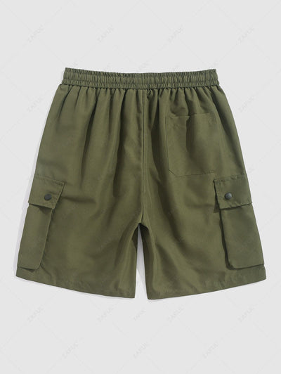 Men's Solid Color Multi-pockets Design Drawstring Knee-length Casual Streetwear Cargo Shorts