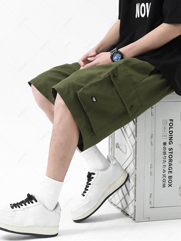 Men's Solid Color Multi-pockets Design Drawstring Knee-length Casual Streetwear Cargo Shorts