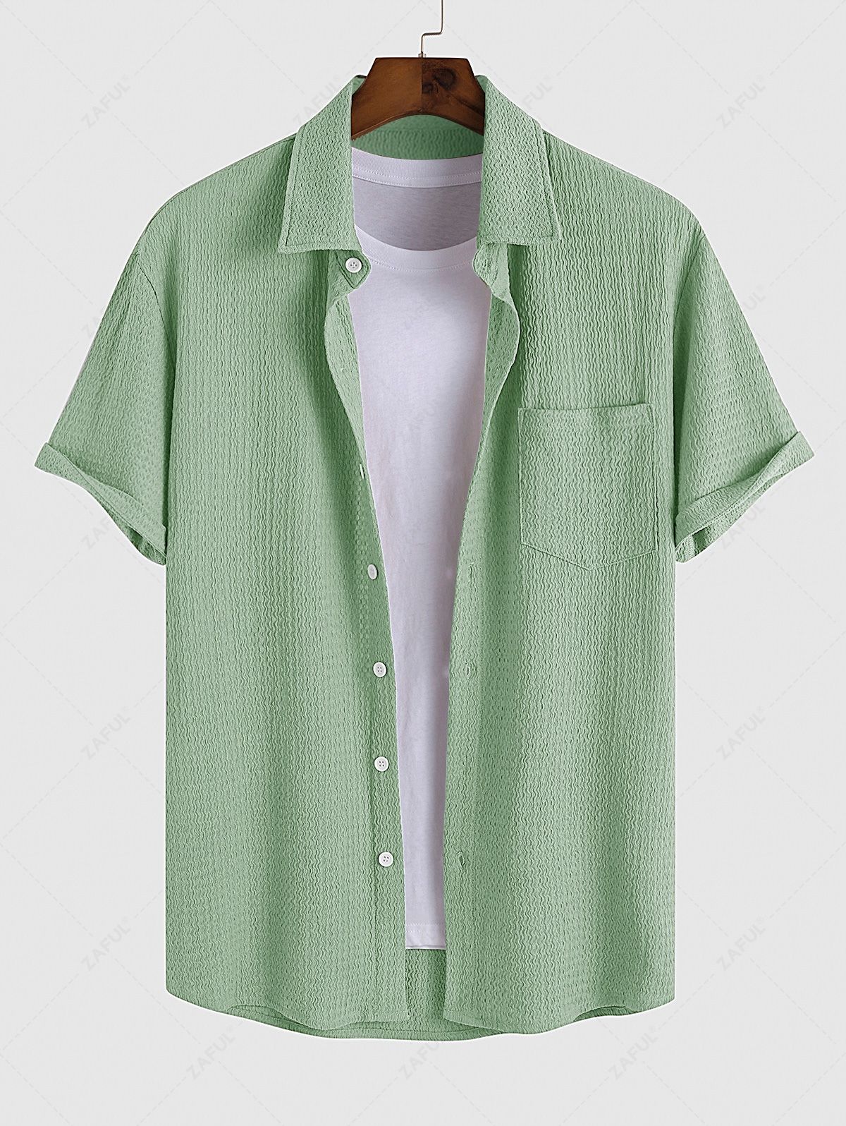 Textured Front Pocket Design Short Sleeves Shirt