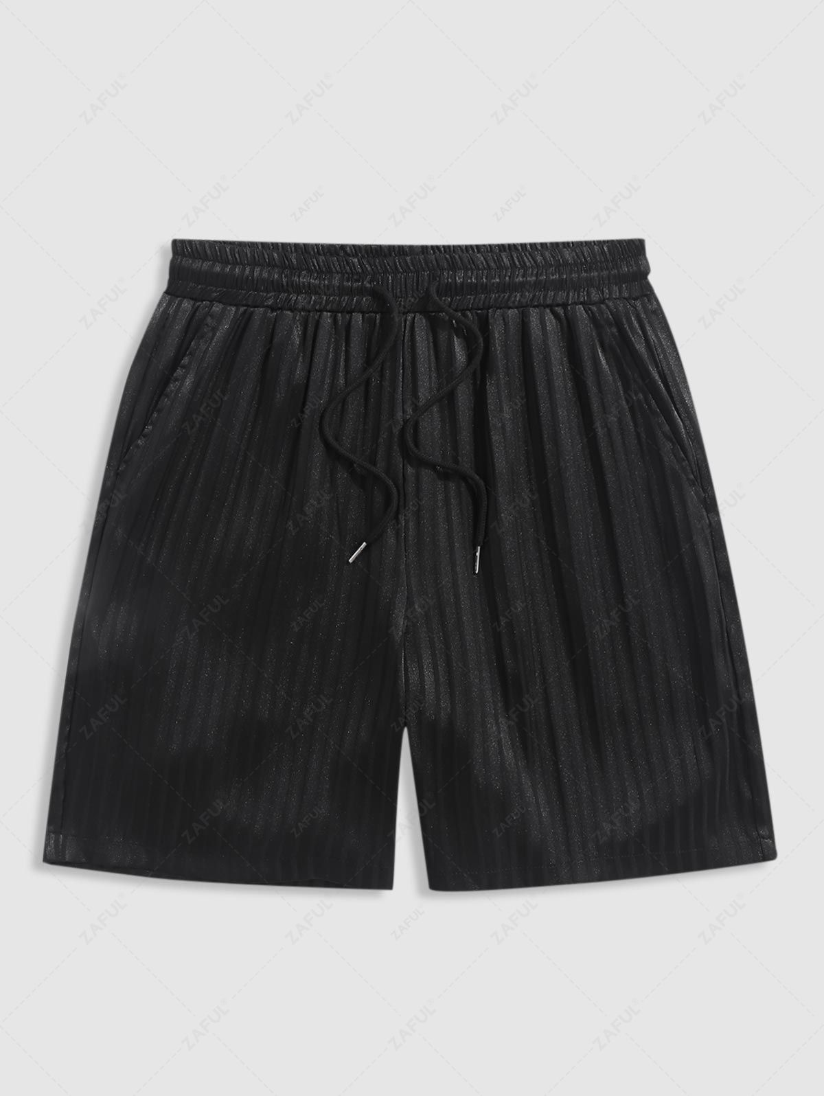 Men's Vertical Striped Silky Satin Drawstring Bermuda Shorts