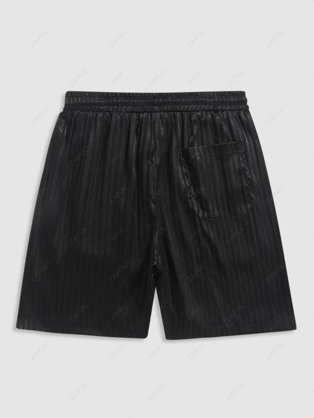 Men's Vertical Striped Silky Satin Drawstring Bermuda Shorts