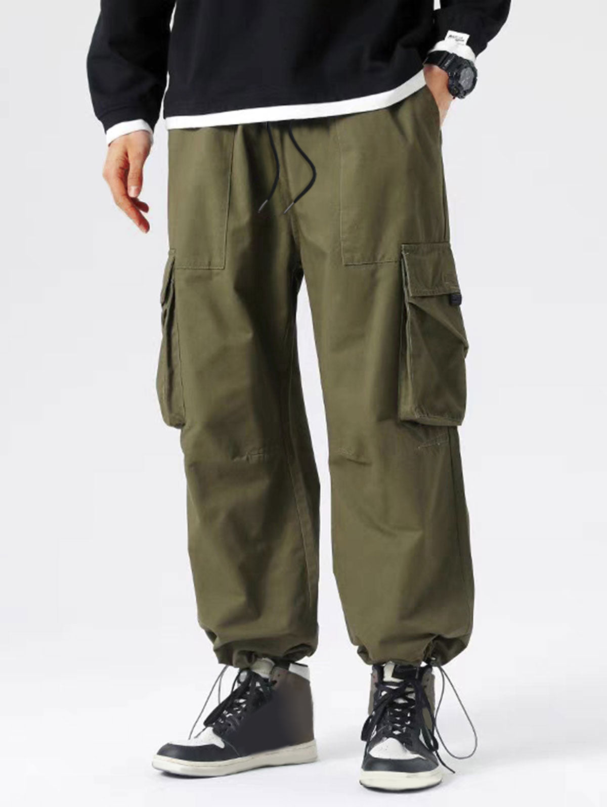 Men's Multi-pockets Ankle Banded Drawstring Cargo Pants Kosyway