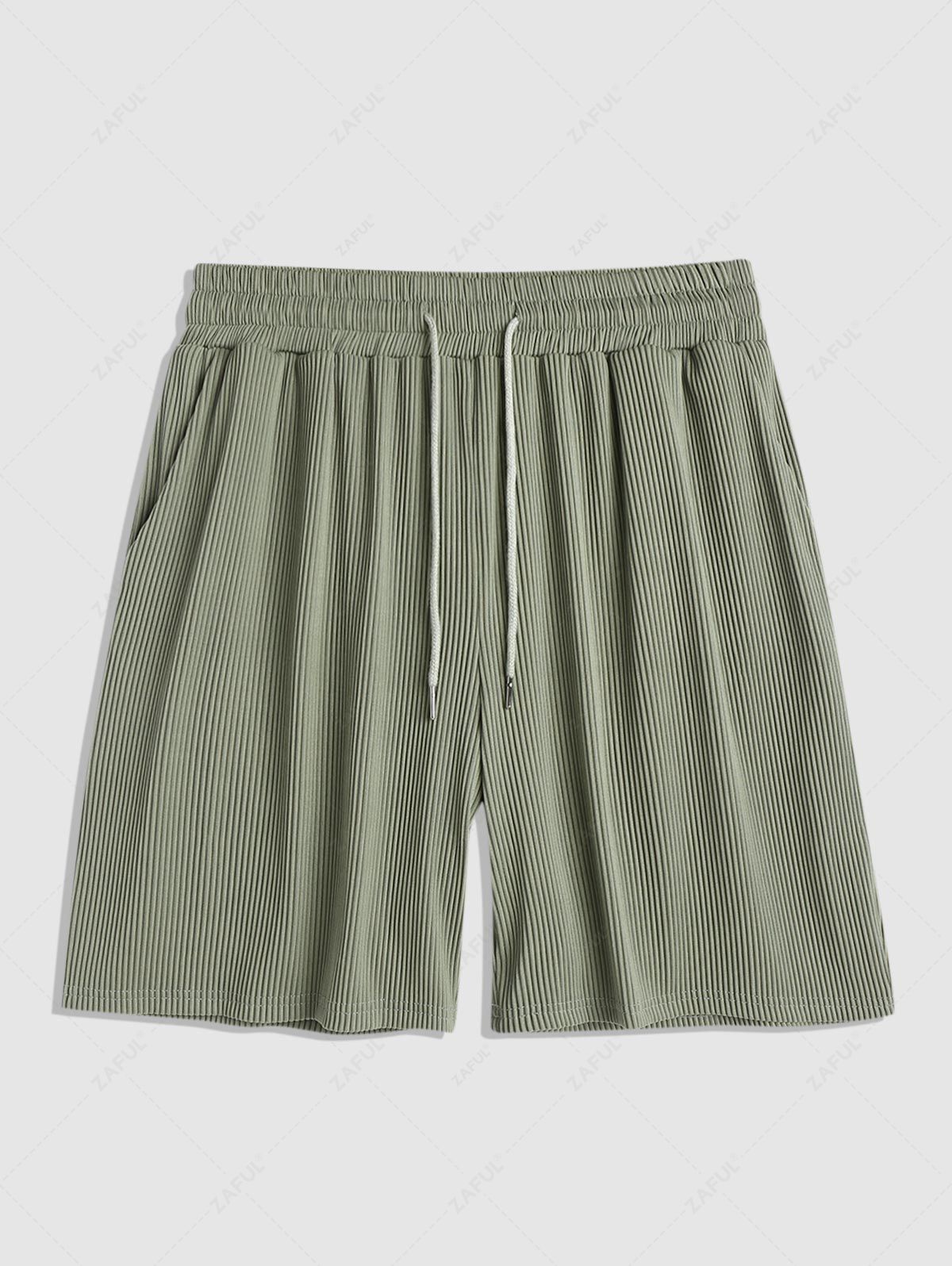 Men's Basic Casual Solid Color Ribbed Textured Drawstring Shorts Kosyway