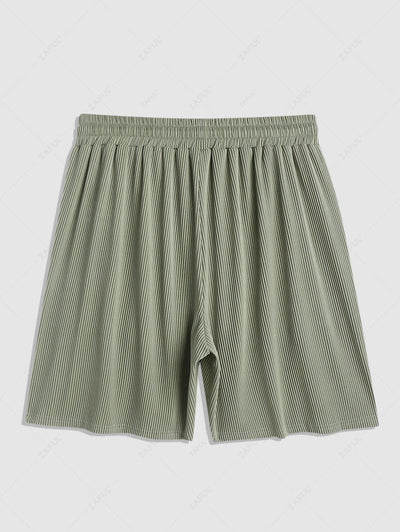 Men's Basic Casual Solid Color Ribbed Textured Drawstring Shorts