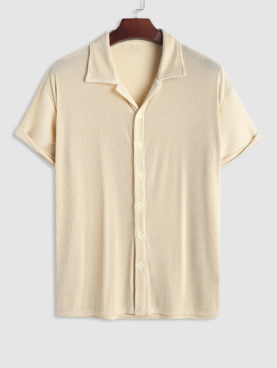 Mens Textured Ribbed Short Sleeves Shirt