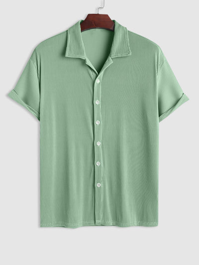 Mens Textured Ribbed Short Sleeves Shirt