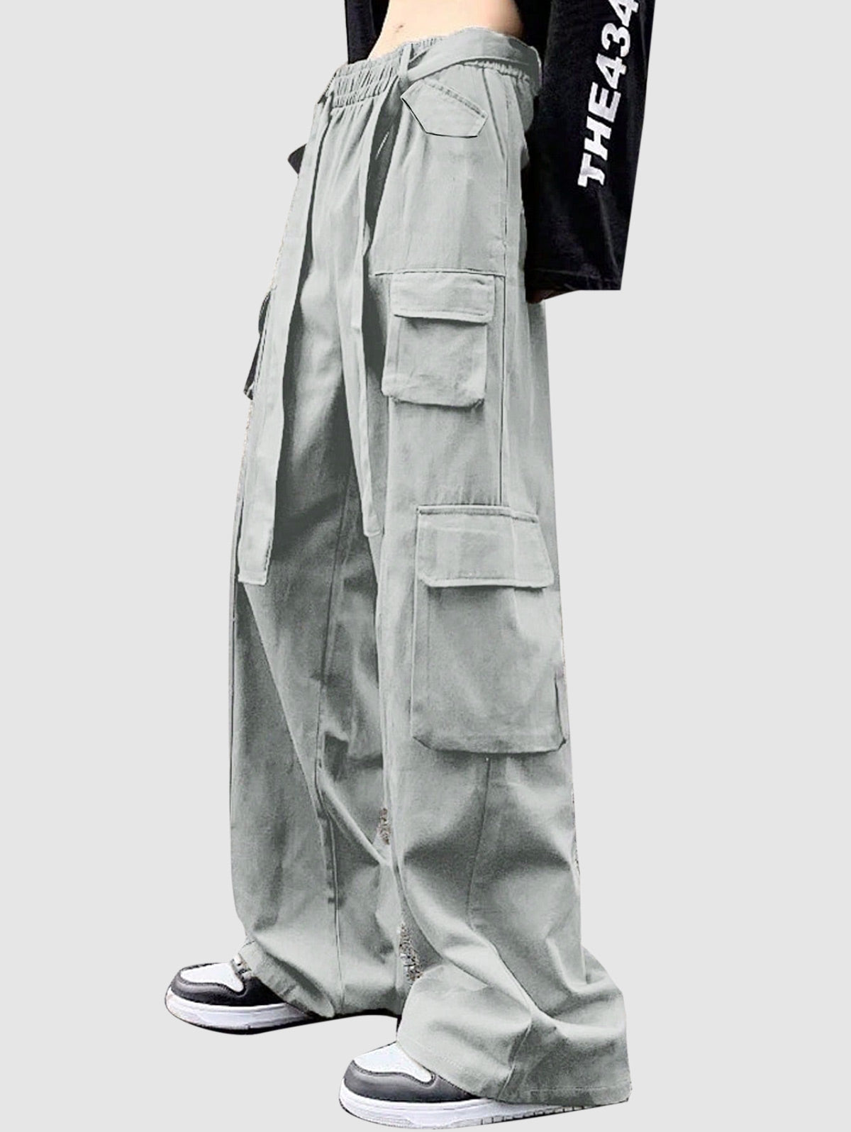 Solid Color Belted Straight Leg Cargo Pants