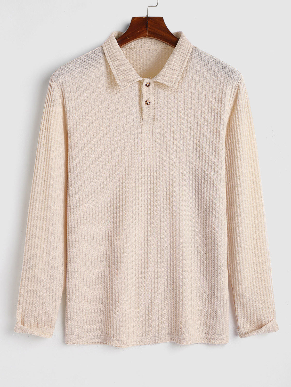 Mens Knitted Waffle Long Sleeve Polo Shirt