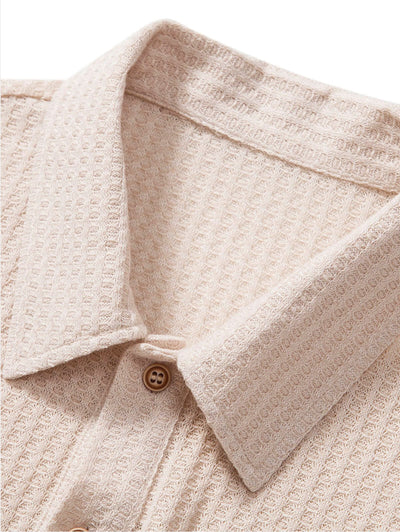 Mens Knitted Waffle Long Sleeve Polo Shirt