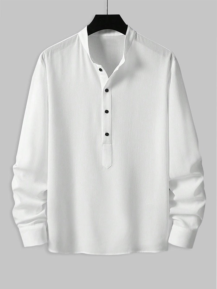 Men's Textured Half Button Long Sleeves Pullover Shirt