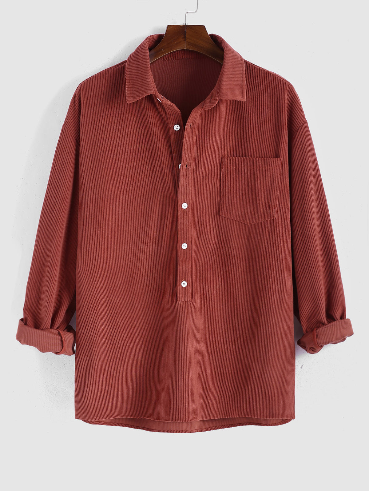 Men's Vintage Half Button Corduroy Shirt