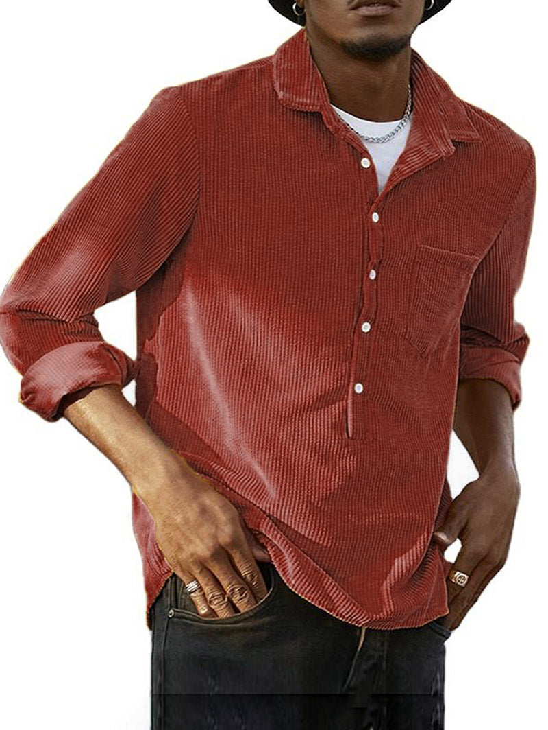 Men's Vintage Half Button Corduroy Shirt