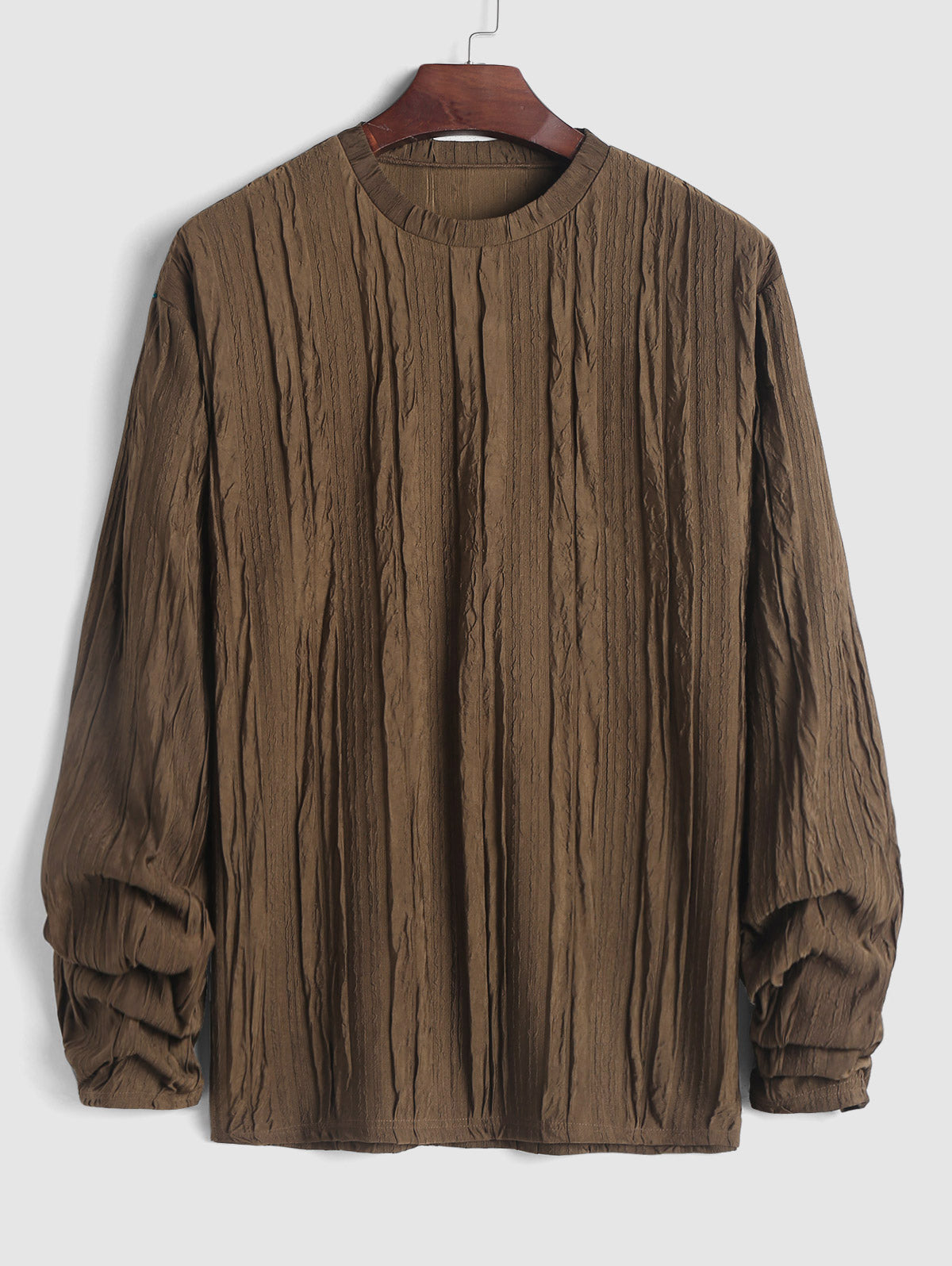 Men's Soft Wrinkled Textured Long Sleeves T-shirt Kosyway