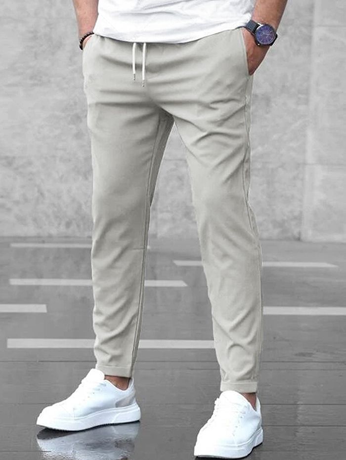 Men's Solid Color Beam Feet Drawstring Casual Pants Kosyway