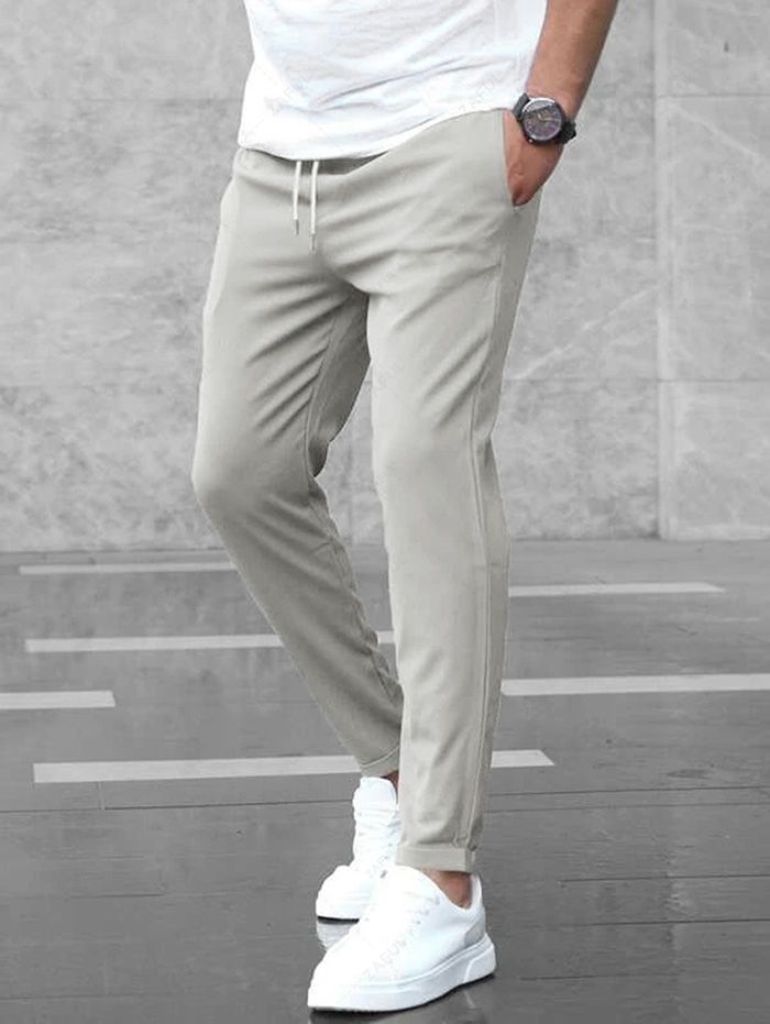 Men's Solid Color Beam Feet Drawstring Casual Pants Kosyway