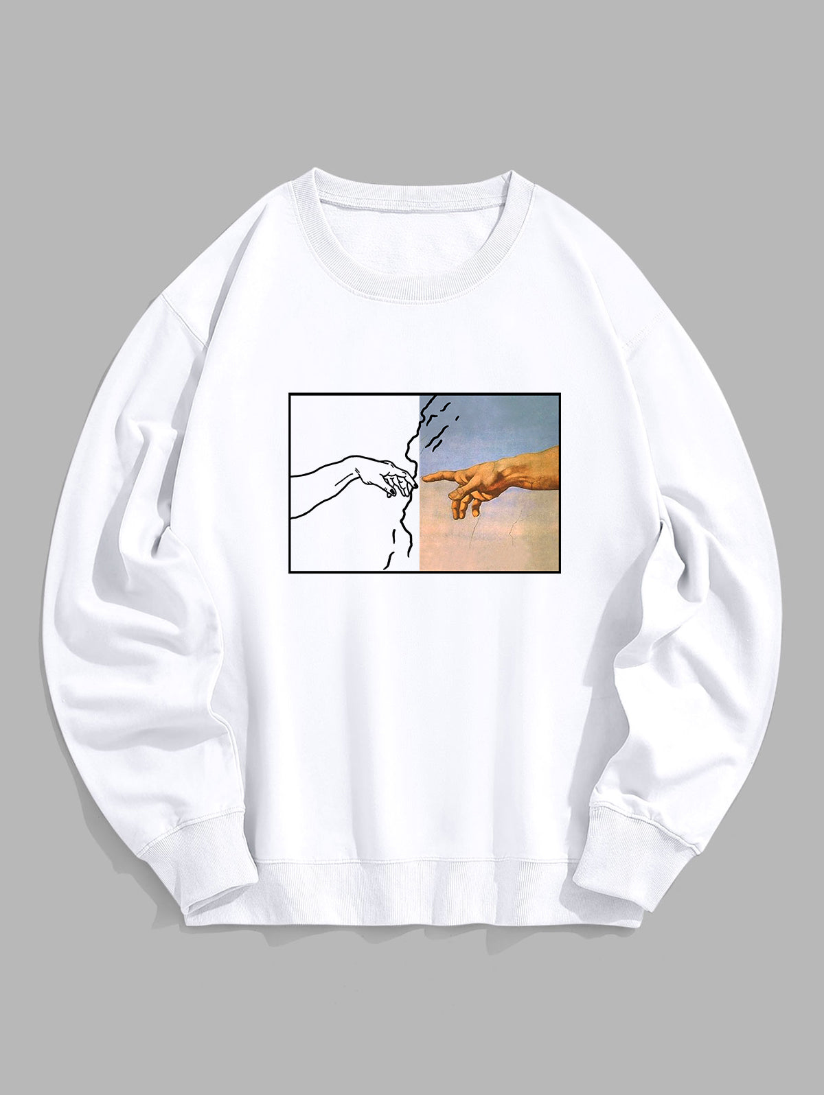 Men's Casual Hand In Hand Graphic Crew Neck Pullover Sweatshirt Kosyway