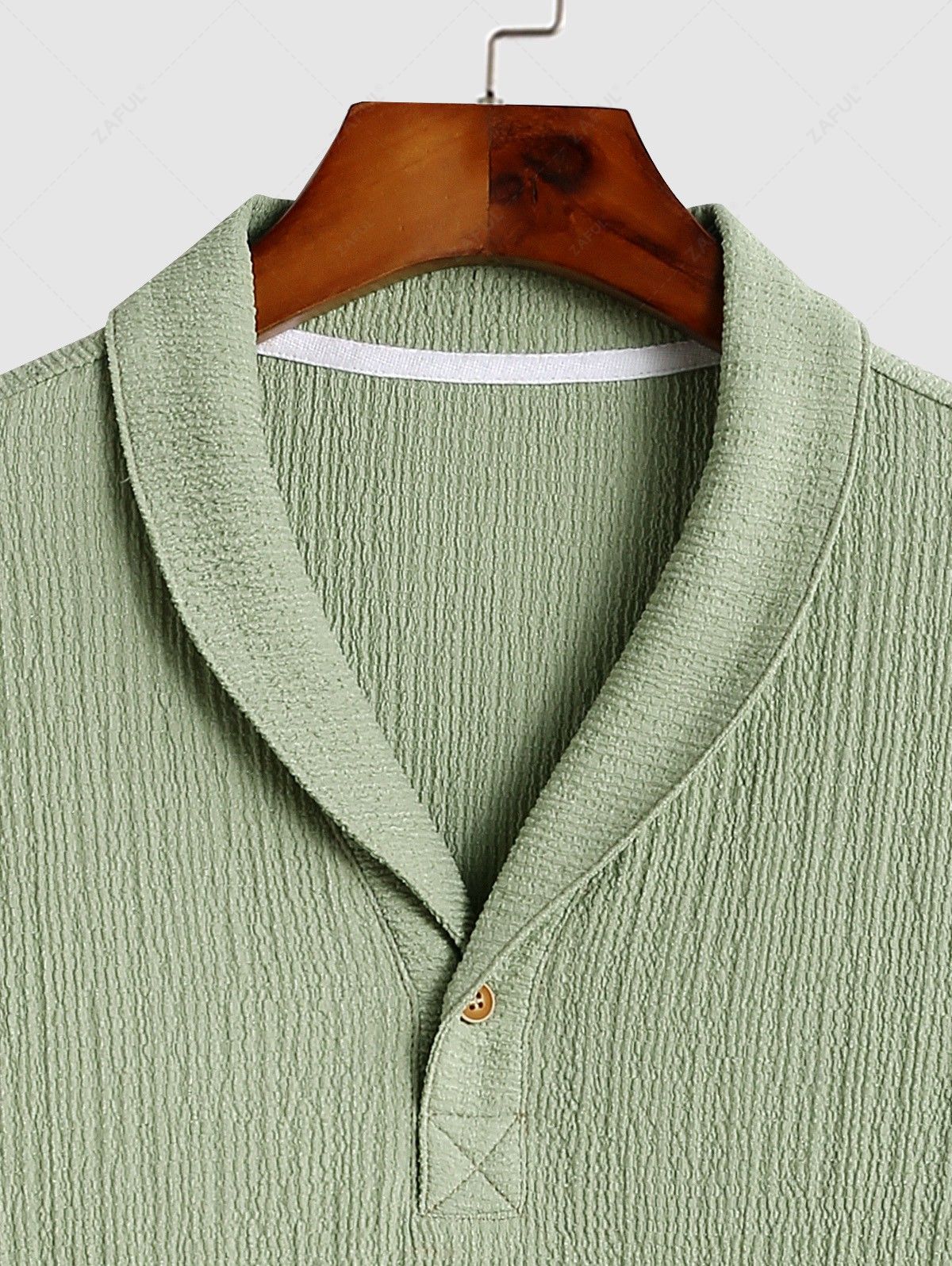 Men's Crinkle Textured Solid Color Collared Button Long Sleeves Casual Pullover Shirt Kosyway