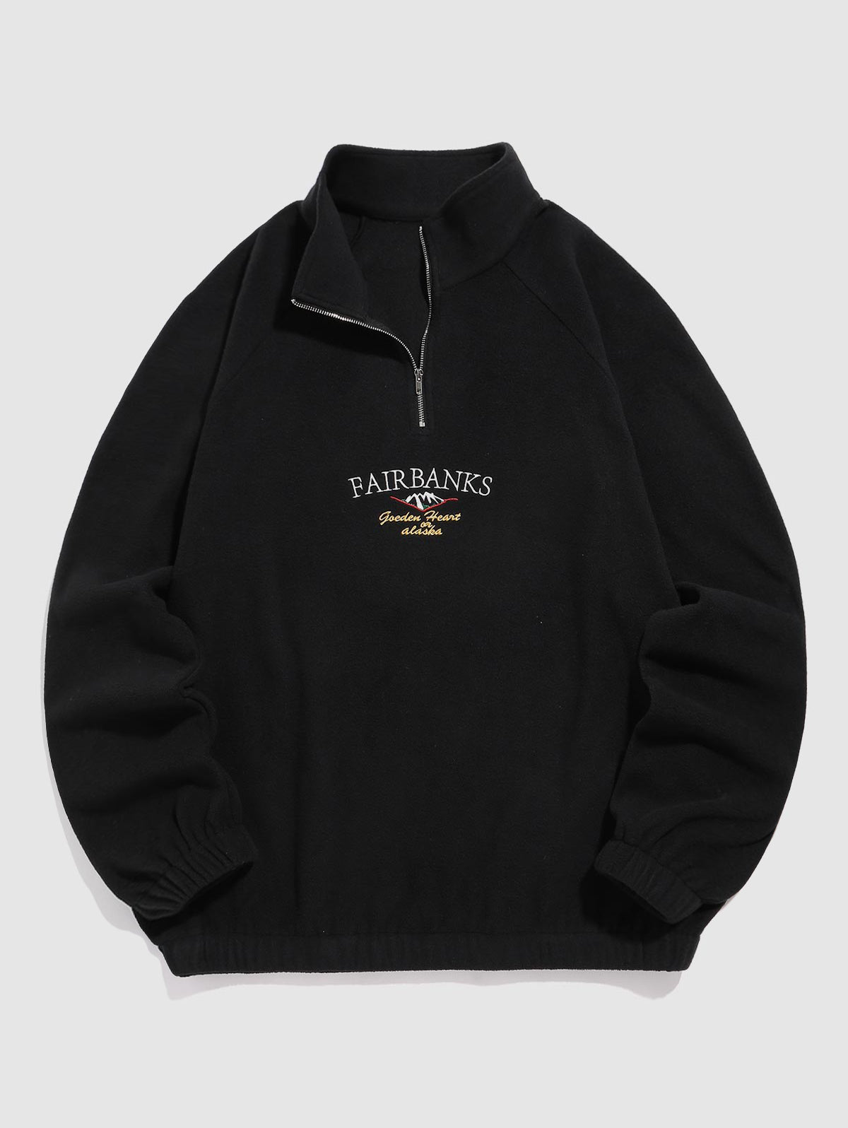 Raglan Sleeves FAIRBANKS Mountain Landscape Embroidery Quarter Zip Polar Fleece Sweatshirt