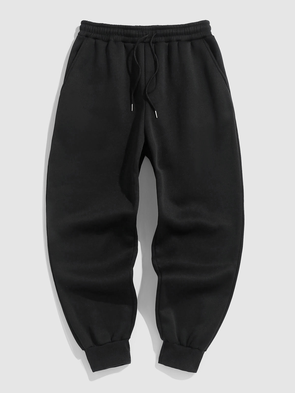 Solid Color Thermal Fleece-lined Casual Sweatpants