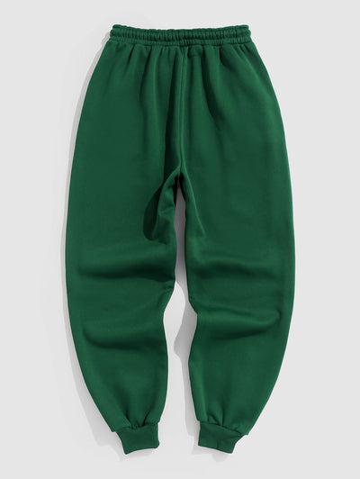 Solid Color Thermal Fleece-lined Casual Sweatpants