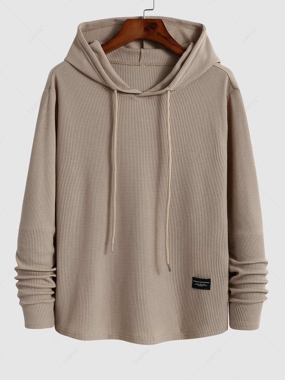 Men's Daily Casual Letter Patched Design Textured Drawstring Pullover Hoodie