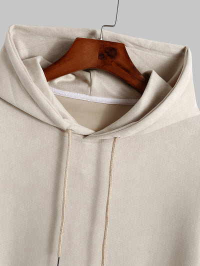 Men's Casual Kangaroo Pocket Decor Faux Suede Solid Color Basic Hoodie