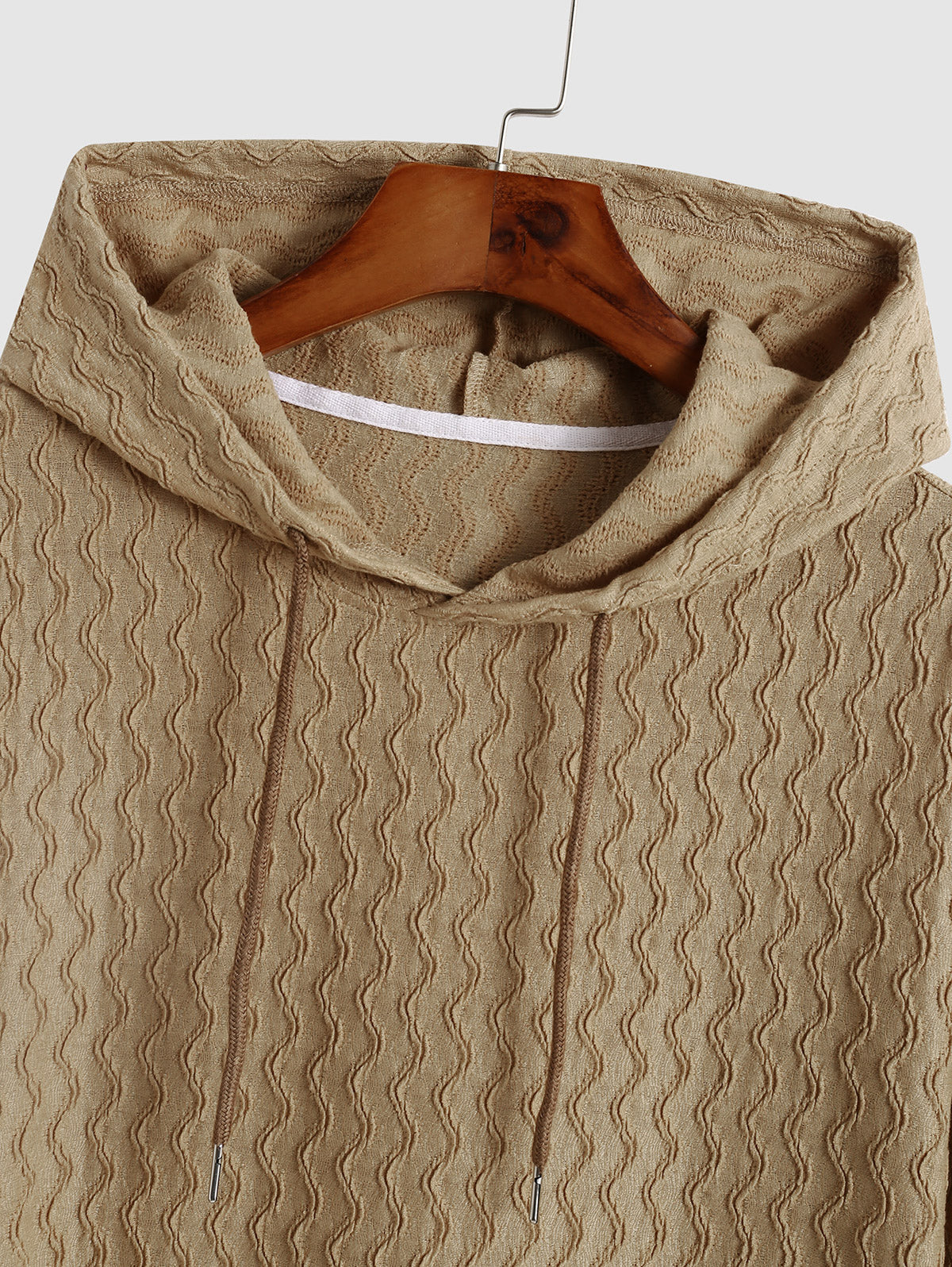 Men's Casual Kangaroo Pocket Decor Wave Jacquard Textured Hoodie