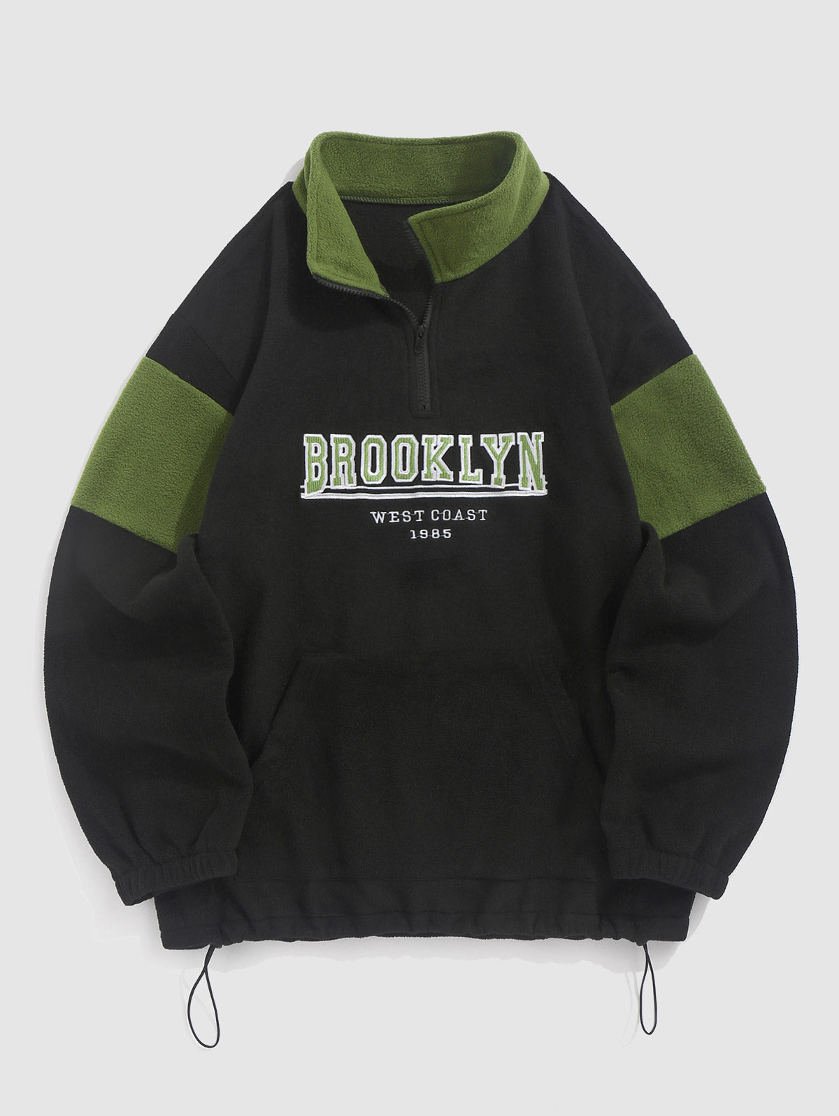 Mens Colorblock BROOKLYN WEST COAST Embroidery Fleece Sweatshirt