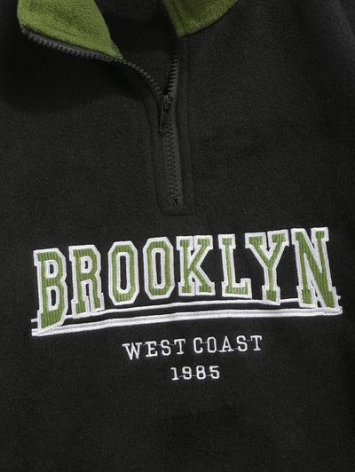 Mens Colorblock BROOKLYN WEST COAST Embroidery Fleece Sweatshirt