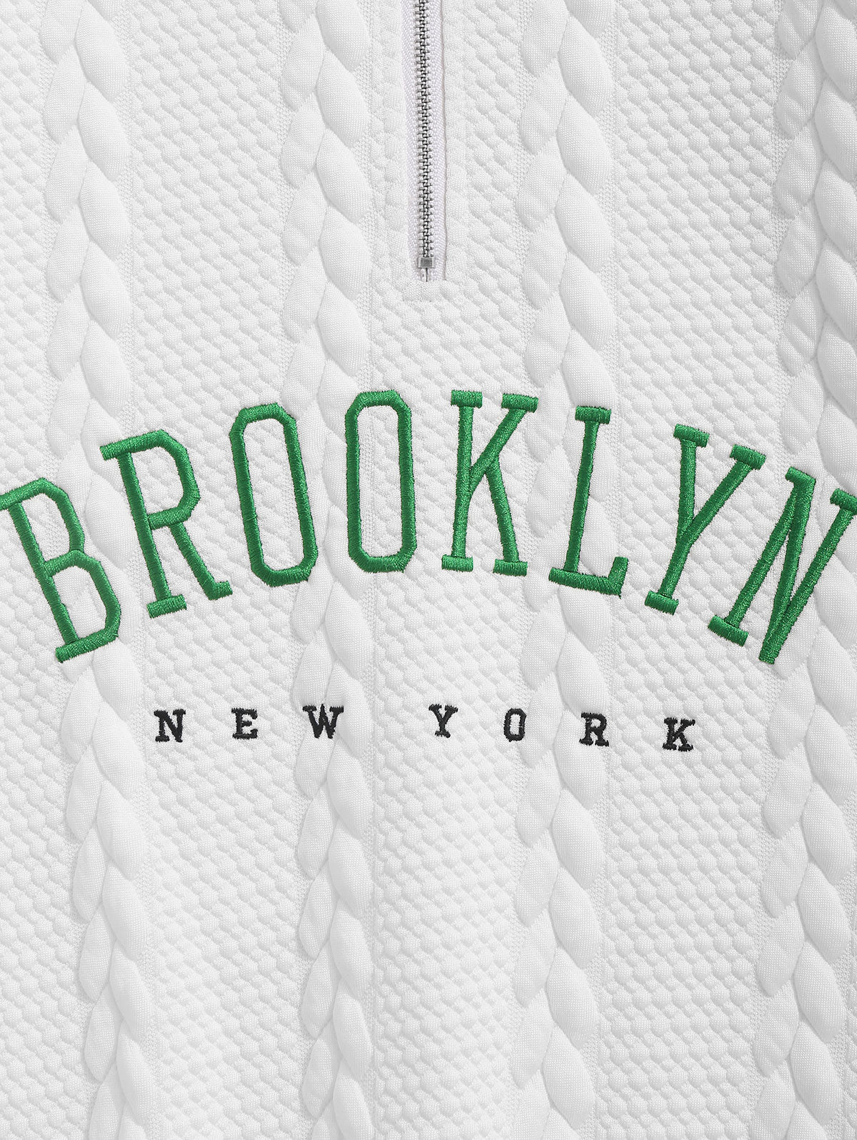 Men's BROOKLYN NEW YORK Letter Embroidered Cable Textured Quarter Zip Design Pullover Sweatshirt