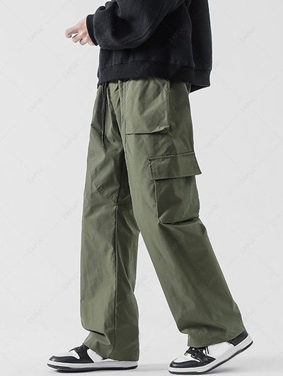 Drawstring Solid Color Casual Streetwear Cargo Pants